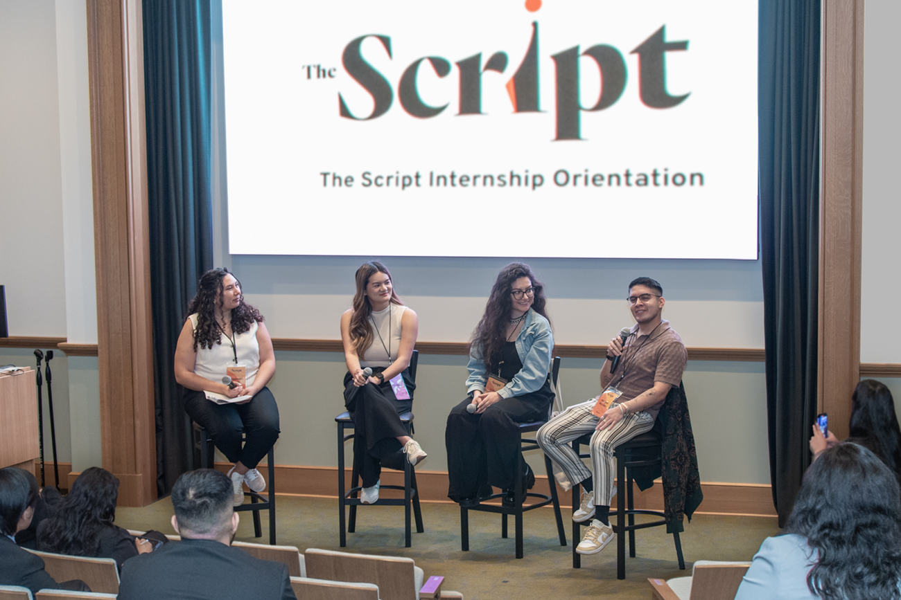 Four panelists speaking at a Script event
